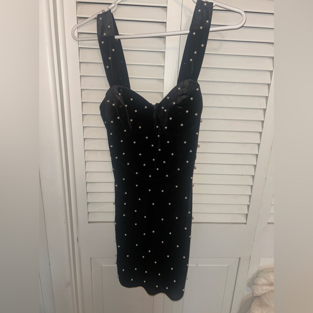 Elegant Black Dress with Pearl Accents